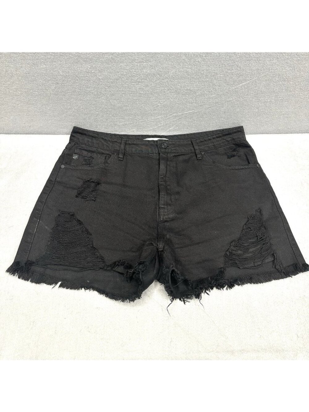 KanCan Women 30 Shorts Distressed Black Denim Cutoff Frayed Hem High Rise 13/30